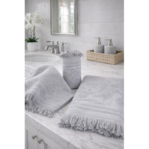 Πετσέτα Χειρός (40x60) Βαμβακερή Με Κρόσια Sunshine Κρόσι 6 Light Grey