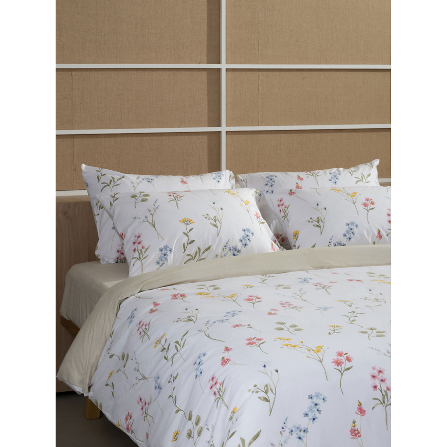 Παπλωματοθήκη Διπλή (200x250) Βαμβακερή Sunshine Cotton Feelings 2062 Λευκό Φλοράλ