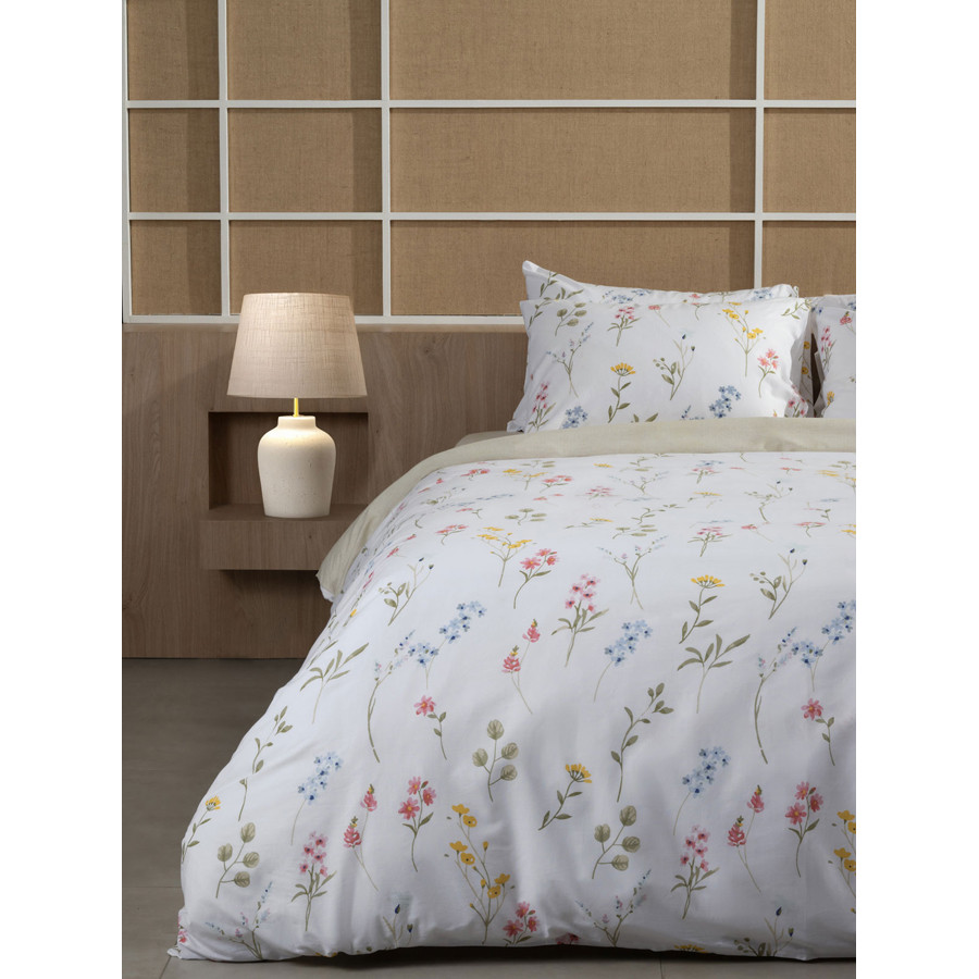 Παπλωματοθήκη Διπλή (200x250) Βαμβακερή Sunshine Cotton Feelings 2062 Λευκό Φλοράλ