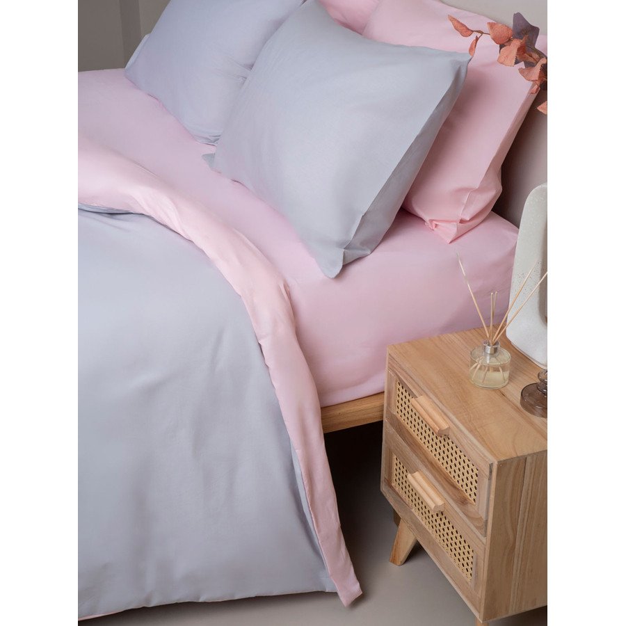 Σετ Σεντόνια Διπλά-Ημίδιπλα Δίχρωμα (200x250) 50%βαμ-50%πολ Sunshine Menta Double 205 Γκρι-Ροζ