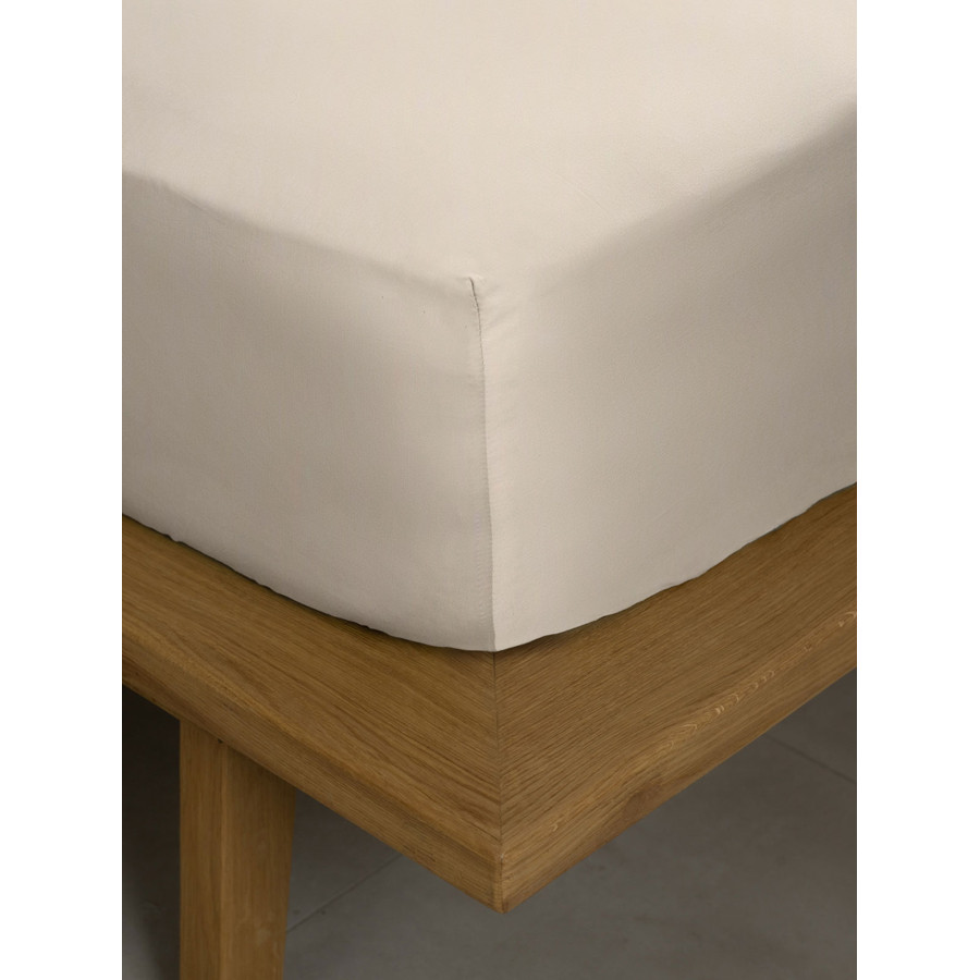 Κατωσέντονο Διπλό με Λάστιχο (160x200+40) Βαμβακοσατέν 300 Κλωστών Μονόχρωμο Sunshine Omnia Beige