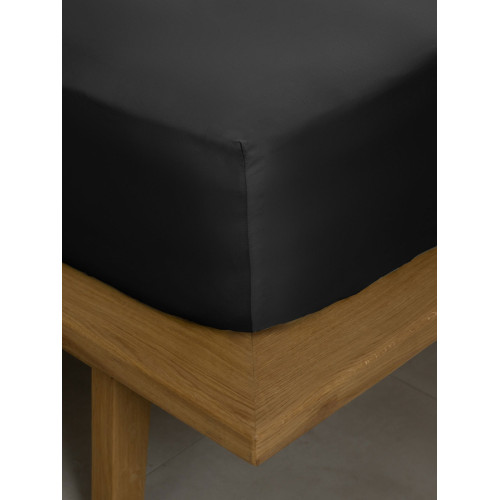 Κατωσέντονο Διπλό με Λάστιχο (160x200+40) Βαμβακοσατέν 300 Κλωστών Μονόχρωμο Sunshine Omnia Black