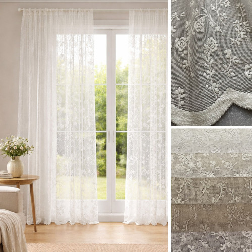 Έτοιμη Κουρτίνα Δαντέλλα με Τρέσσα (145x260) Ημιδιάφανη Newhome ΔΑΝ330 λευκό Floral