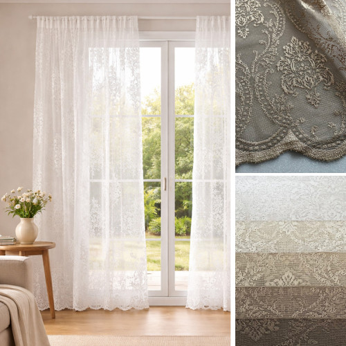 Έτοιμη Κουρτίνα Δαντέλλα με Τρέσσα (200x260) Ημιδιάφανη Newhome ΔΑΝ341 Εκρού Damask