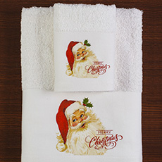 Σετ Πετσέτες 2τεμ Χριστουγεννιάτικες με ψηφιακή εκτύπωση Borea Άγιος Βασίλης CR-5 Λευκό