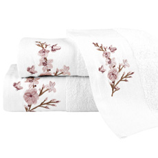 Σετ Πετσέτες 3τεμ με Κέντημα Borea Cherry Blossom Λευκό και Εκρού