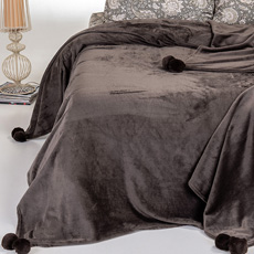 Κουβέρτες Flannel με Πον Πον στις γωνίες Melinen Lisboa Brown Grey