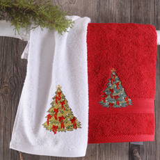 Χριστουγεννιάτικη Πετσέτα Προσώπου (συσκευασία κουτί δώρου) Rythmos Έλατο Λευκό ή Κόκκινο